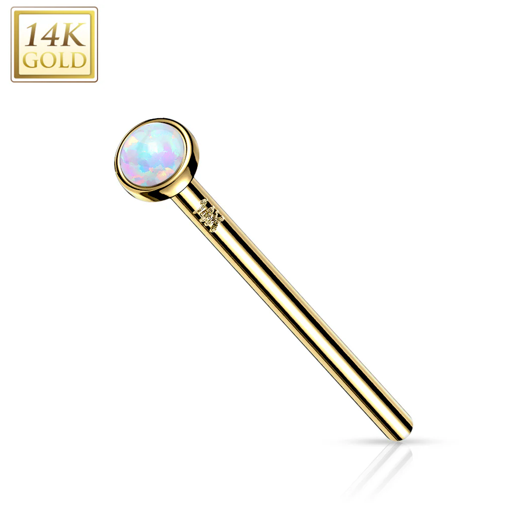 14K Solid Gold Bezel Opal Fishtail Nose Pin Rings Stud - Image 6