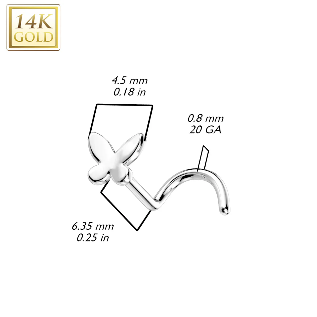 14K Solid Gold Butterfly Top Nose Screw Ring - Image 2