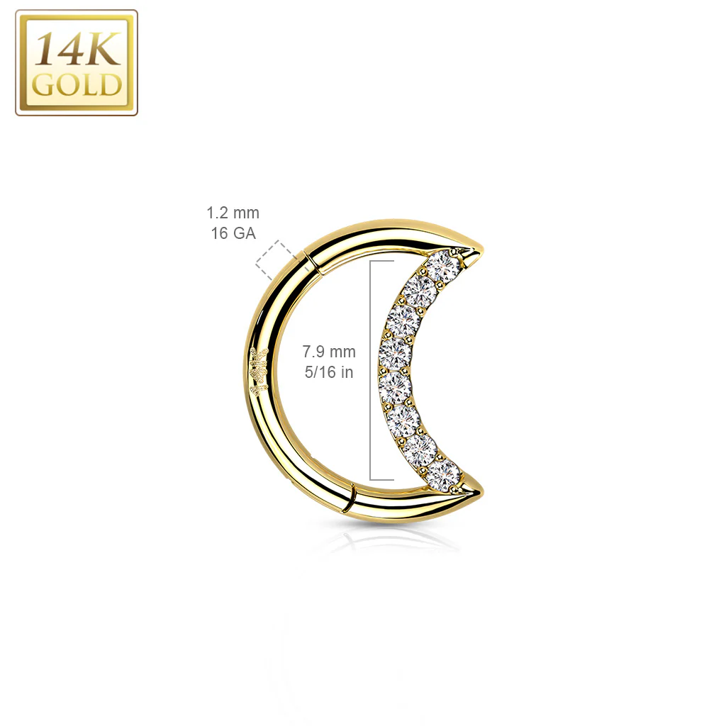 14K Solid Gold Crescent Hinged Segment Hoop Ring Nose Septum Daith - Image 2