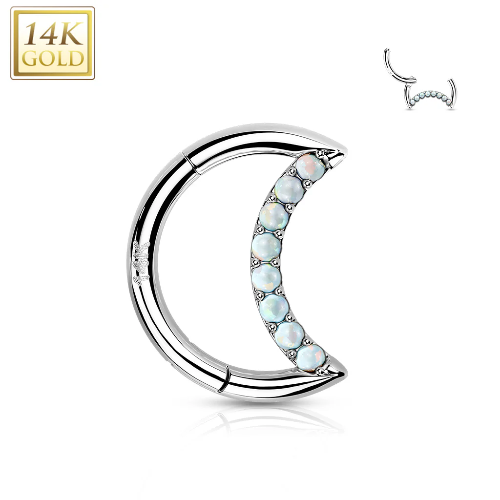 14K Solid Gold Crescent Hinged Segment Hoop Ring Nose Septum Daith - Image 3