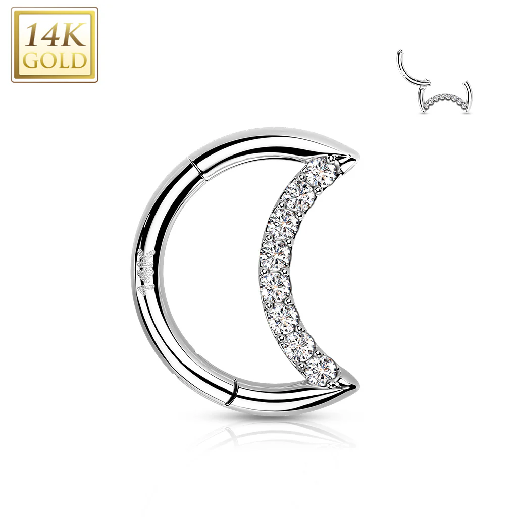14K Solid Gold Crescent Hinged Segment Hoop Ring Nose Septum Daith - Image 4