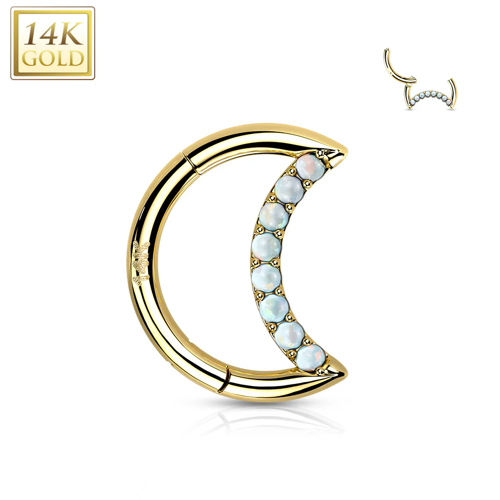 14K Solid Gold Crescent Hinged Segment Hoop Ring Nose Septum Daith - Image 5