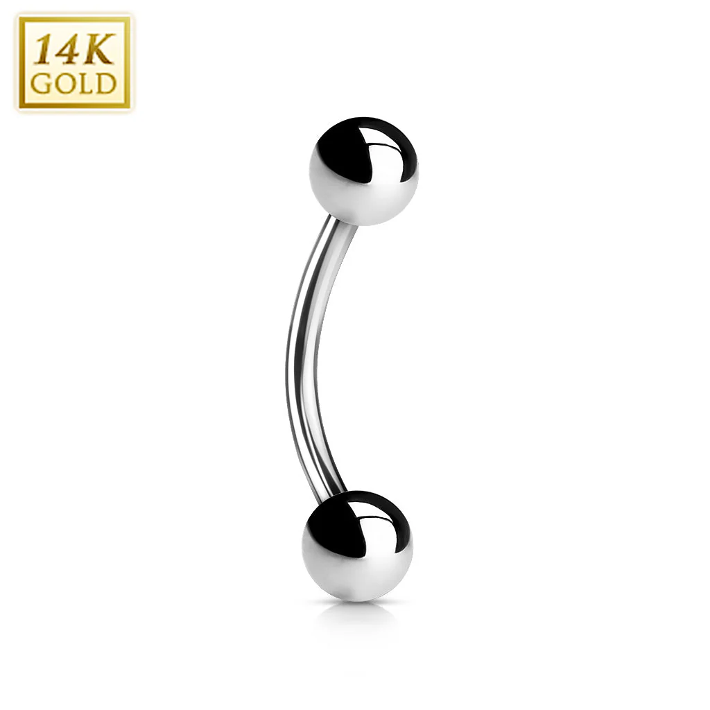 14K Solid Gold Curve Barbell Eyebrow Ring 14G - Image 2