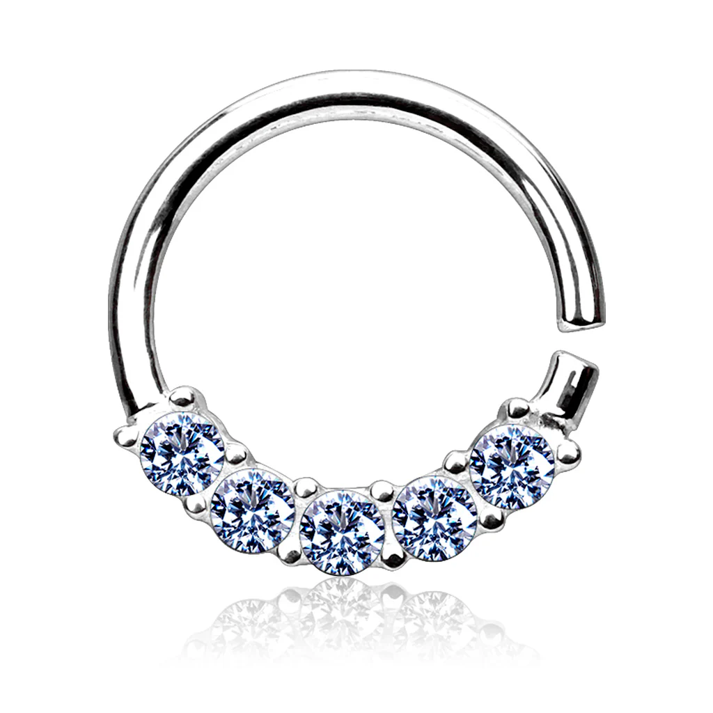 14K Solid Gold CZ Bendable Nose Ring Septum Cartilage Tragus - Image 2