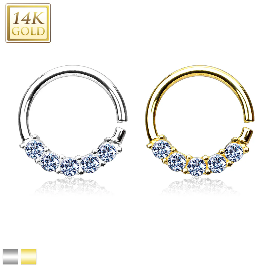 14K Solid Gold CZ Bendable Nose Ring Septum Cartilage Tragus - Image 3