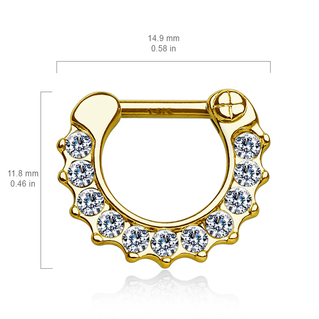 14K Solid Gold CZ Nose Ring Septum Clicker Daith - Image 2