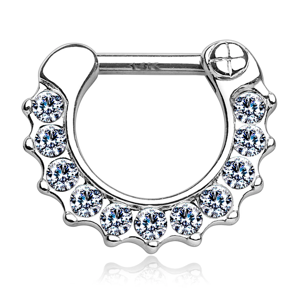 14K Solid Gold CZ Nose Ring Septum Clicker Daith - Image 3