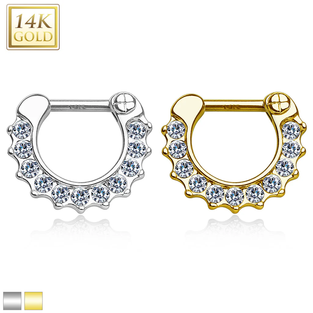 14K Solid Gold CZ Nose Ring Septum Clicker Daith - Image 4