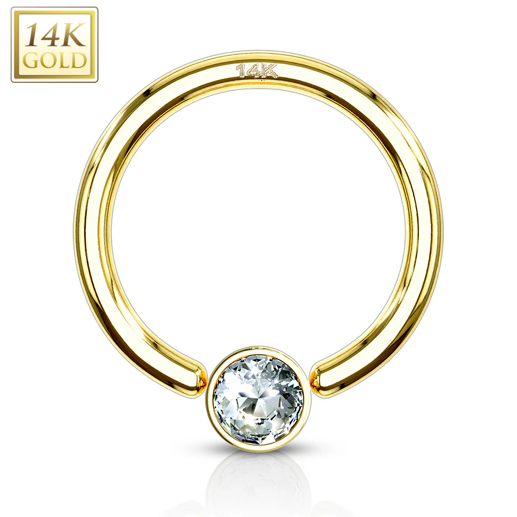 14K Solid Gold CZ Set Gem Ball Captive Bead Ring Septum - Image 5
