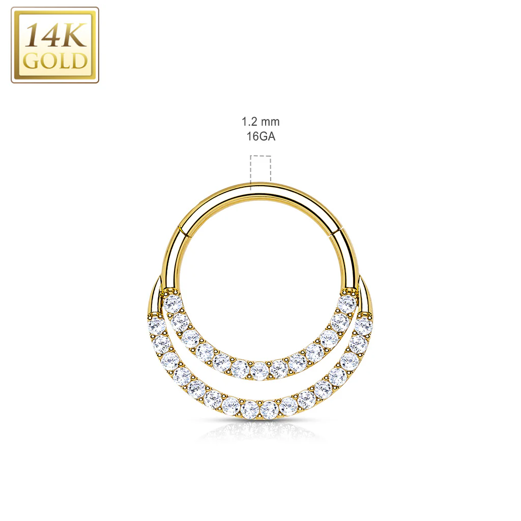14K Solid Gold Double Hinged Segment Hoop Ring Nose Septum Daith - Image 3