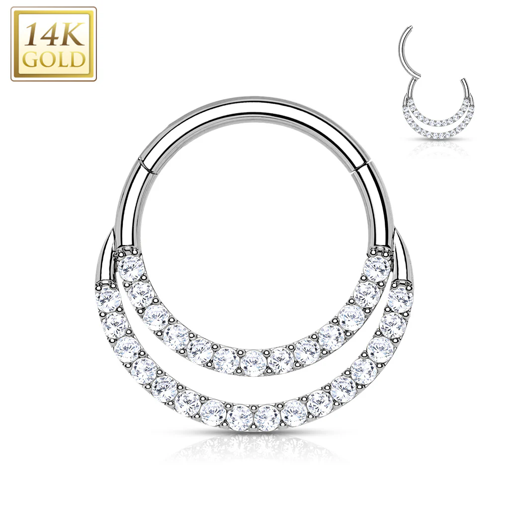 14K Solid Gold Double Hinged Segment Hoop Ring Nose Septum Daith - Image 4