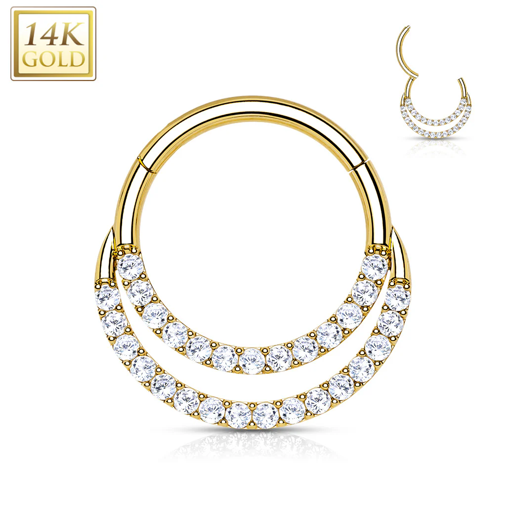 14K Solid Gold Double Hinged Segment Hoop Ring Nose Septum Daith - Image 5