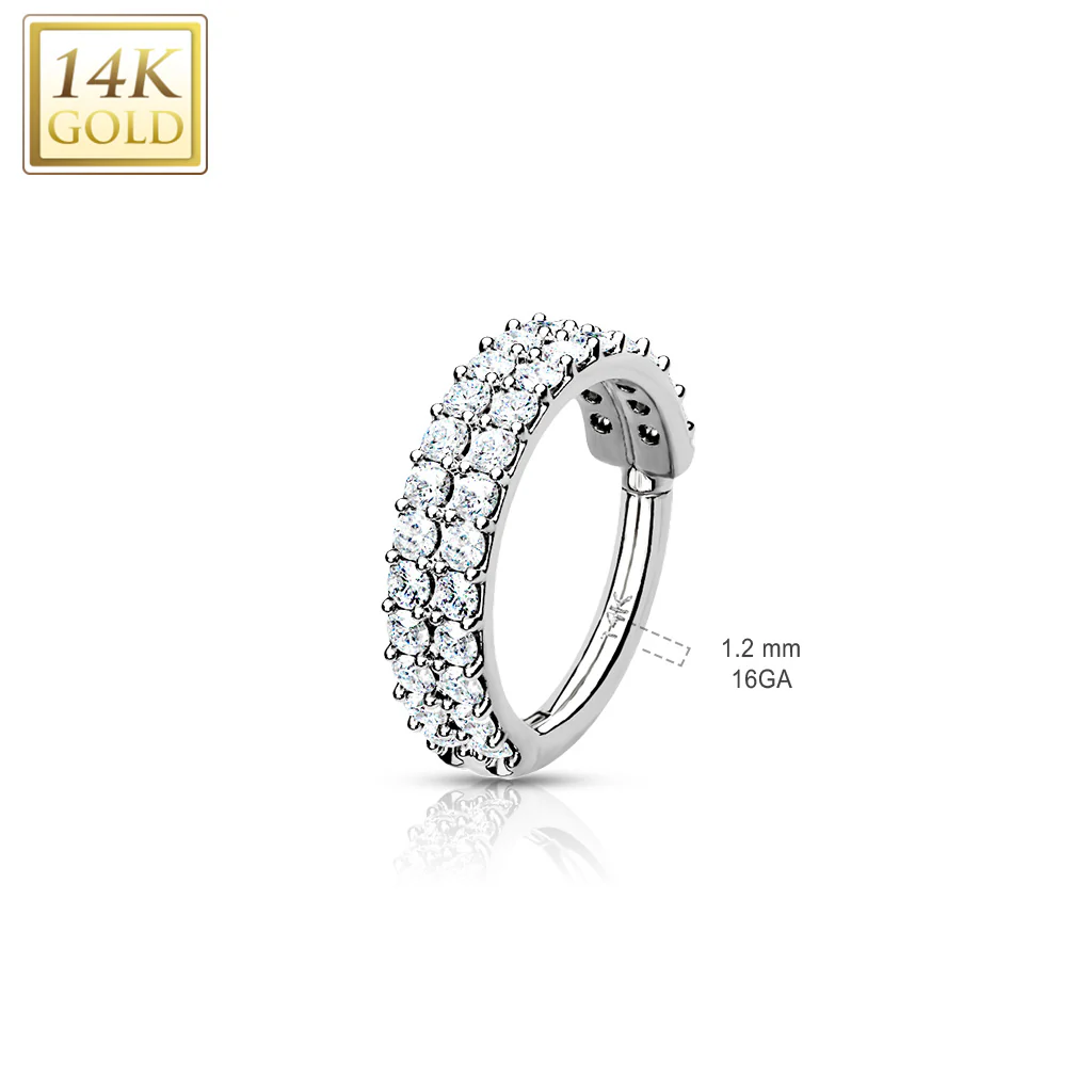 14K Solid Gold Double Line Hinged Segment Hoop Ring Nose Septum Daith - Image 3