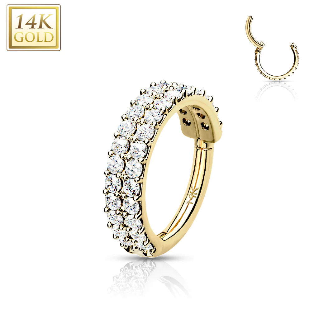 14K Solid Gold Double Line Hinged Segment Hoop Ring Nose Septum Daith - Image 5