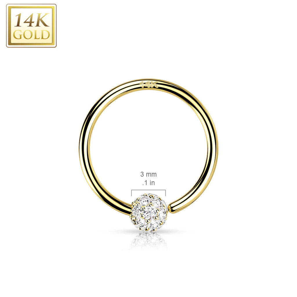 14K Solid Gold Fixed CZ Pave Ball Captive Hoop Ring Ear Cartilage - Image 3