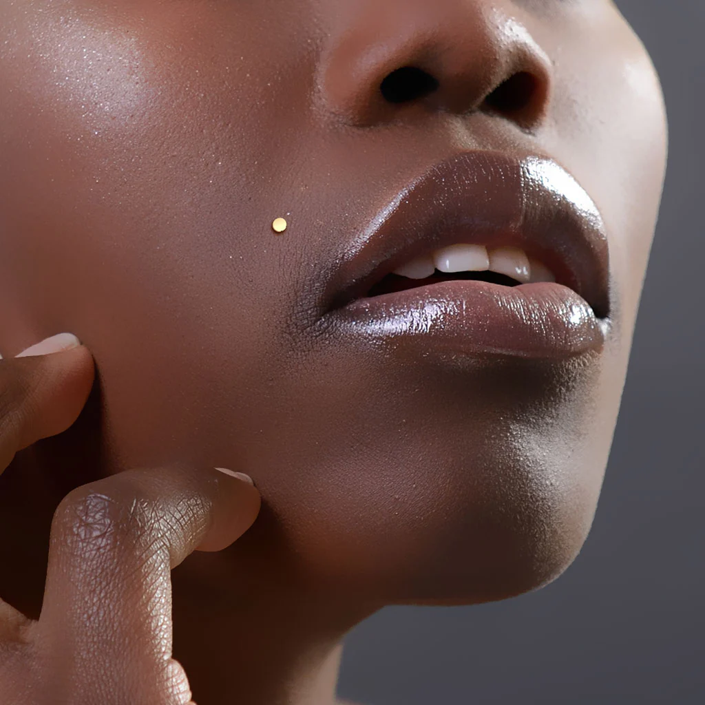 14K Solid Gold Flat Round Top Threadless Push-In Labret for Cartilage Monroe - Image 2