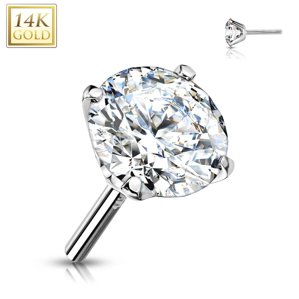 14K Solid Gold CZ Prong Threadless Push In Top Replacement For Labret Tragus - Image 10