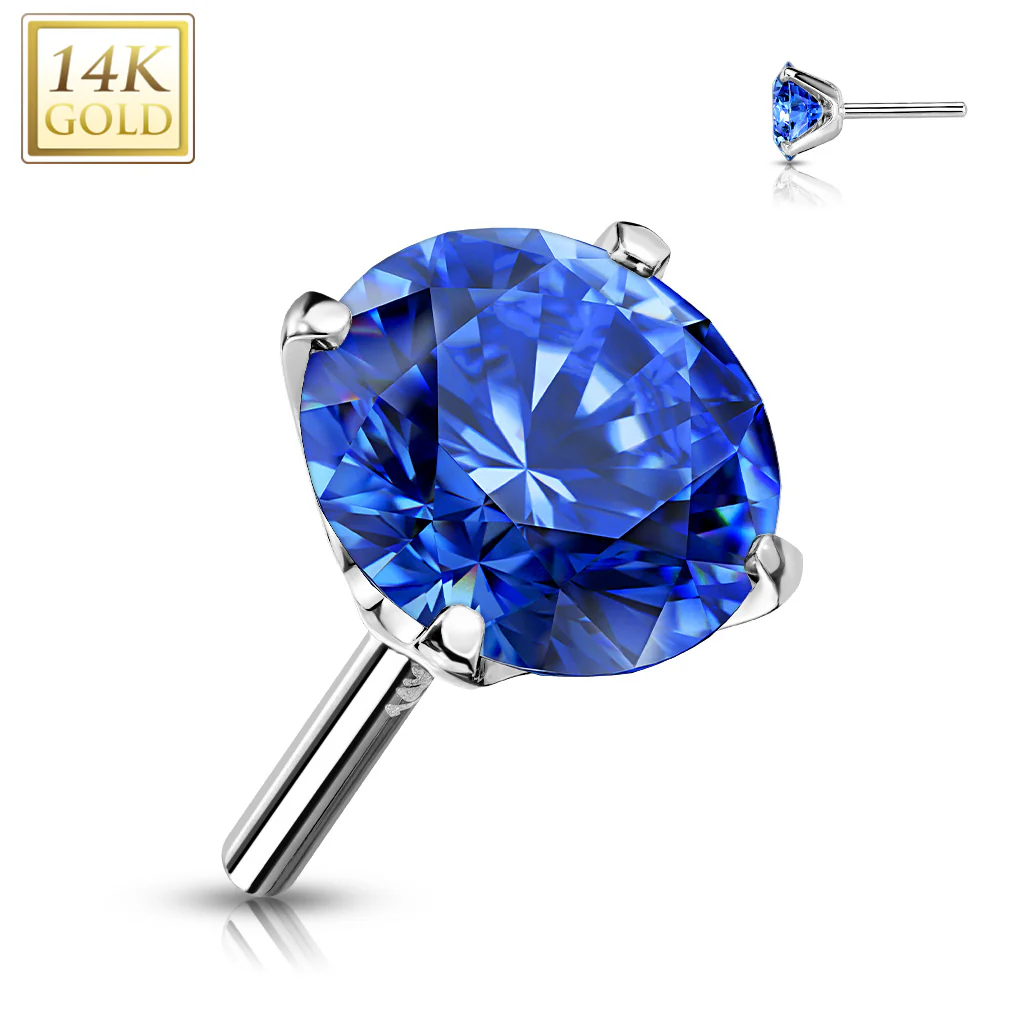 14K Solid Gold CZ Prong Threadless Push In Top Replacement For Labret Tragus - Image 11