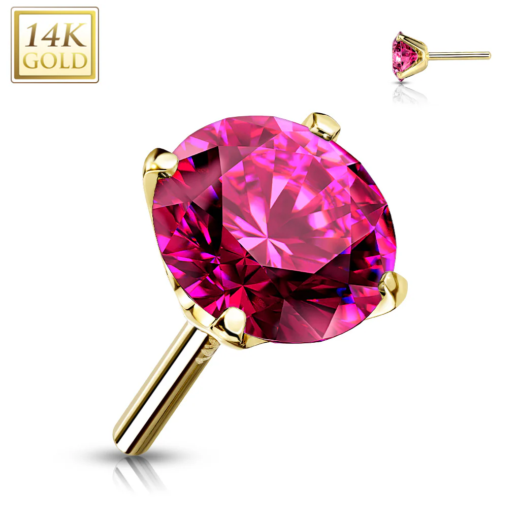 14K Solid Gold CZ Prong Threadless Push In Top Replacement For Labret Tragus - Image 3