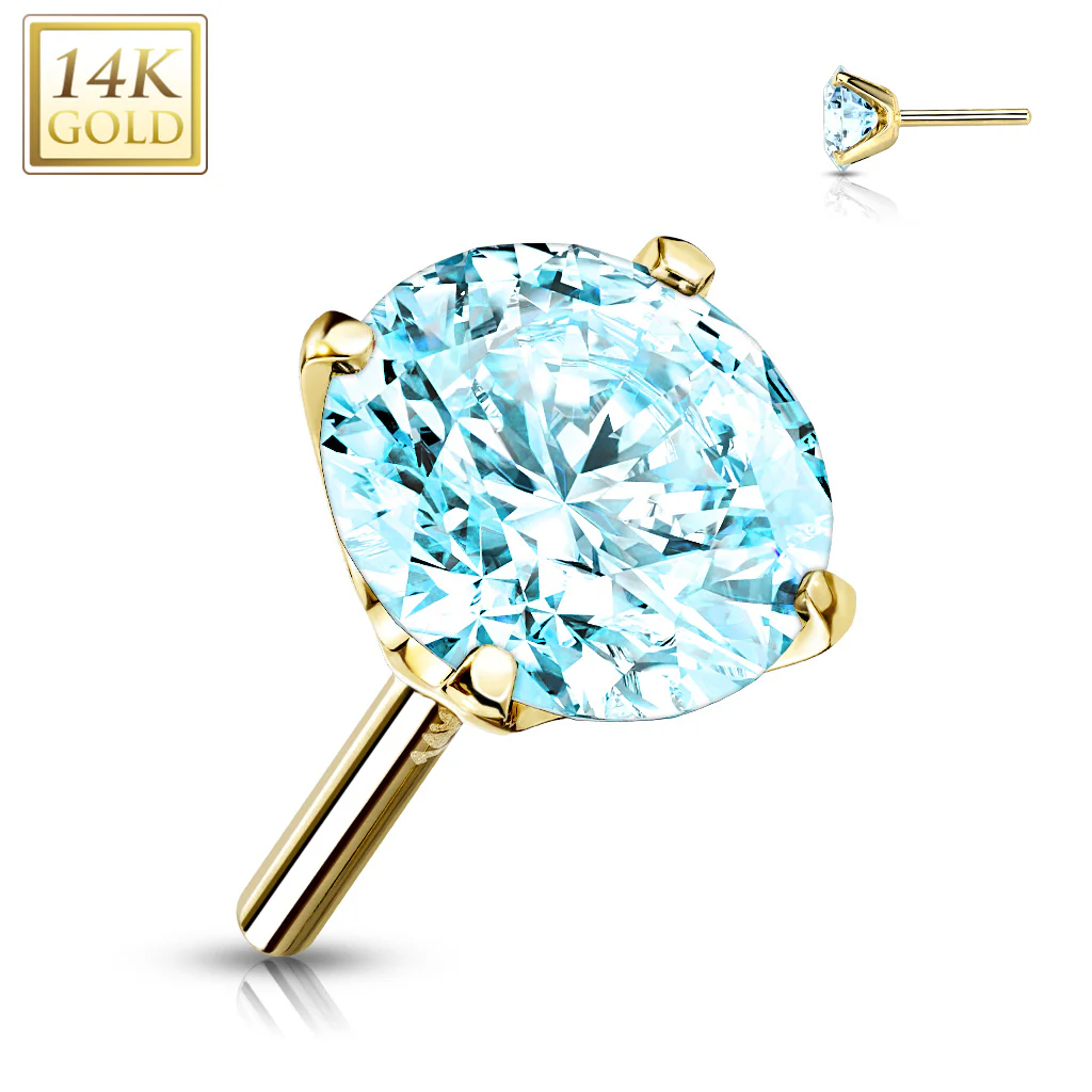 14K Solid Gold CZ Prong Threadless Push In Top Replacement For Labret Tragus - Image 4
