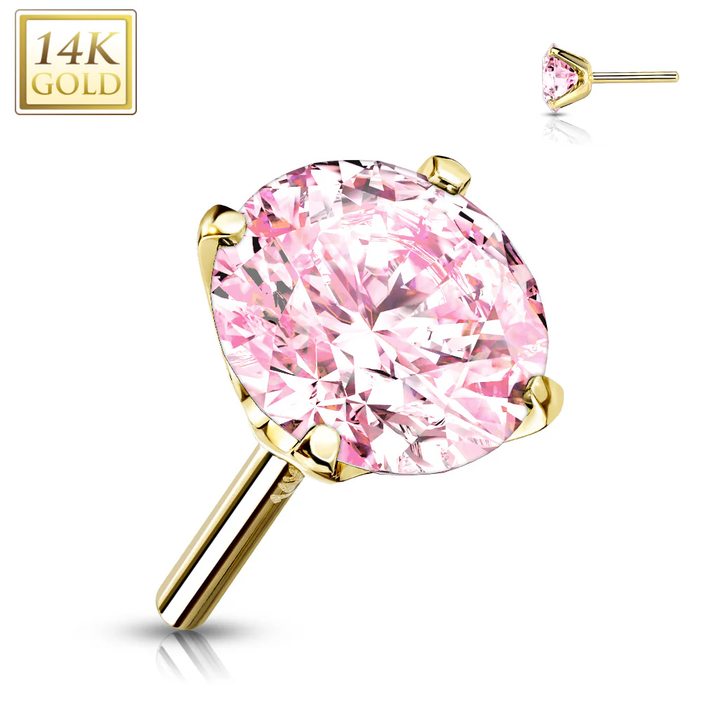 14K Solid Gold CZ Prong Threadless Push In Top Replacement For Labret Tragus - Image 5