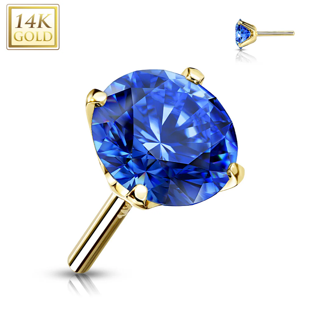 14K Solid Gold CZ Prong Threadless Push In Top Replacement For Labret Tragus - Image 6