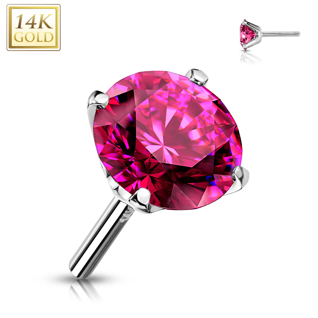 14K Solid Gold CZ Prong Threadless Push In Top Replacement For Labret Tragus - Image 7