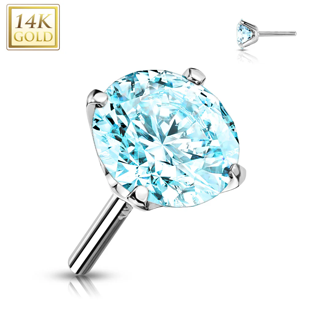 14K Solid Gold CZ Prong Threadless Push In Top Replacement For Labret Tragus - Image 8