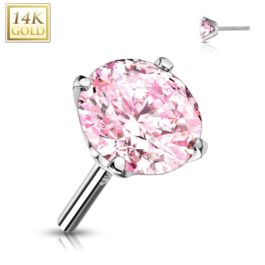 14K Solid Gold CZ Prong Threadless Push In Top Replacement For Labret Tragus - Image 9