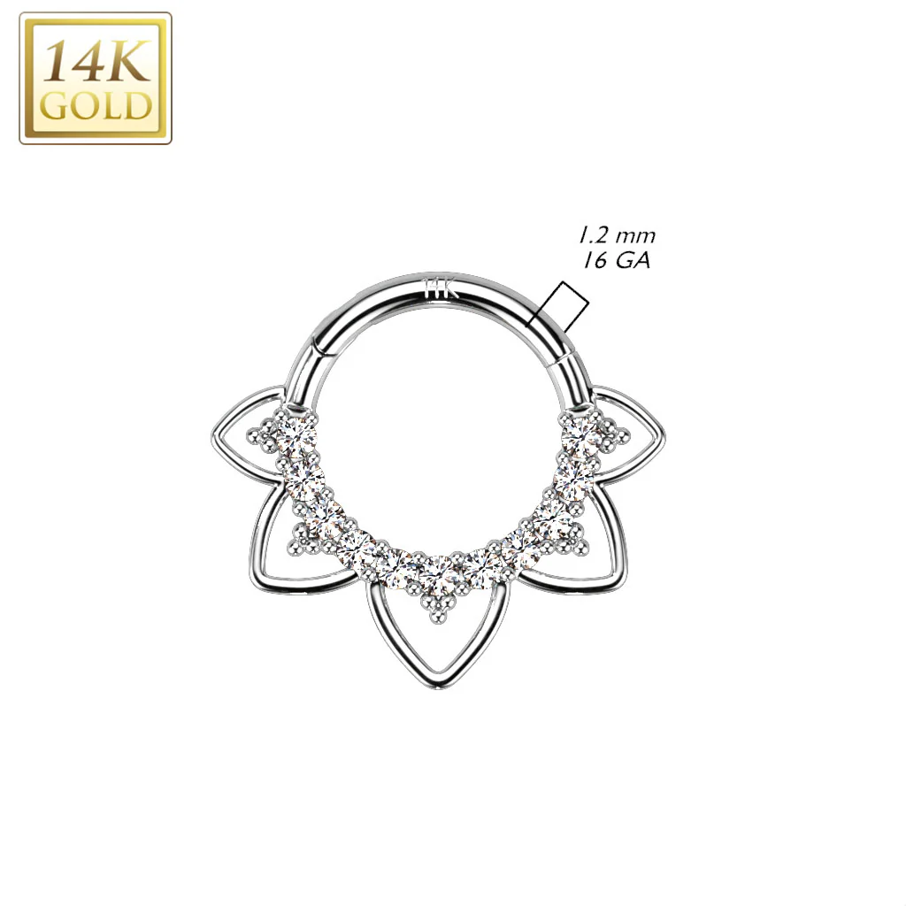 14K Solid Gold Heart Opal Filigree Hinged Hoop Segment Ring Septum Cartilage - Image 2