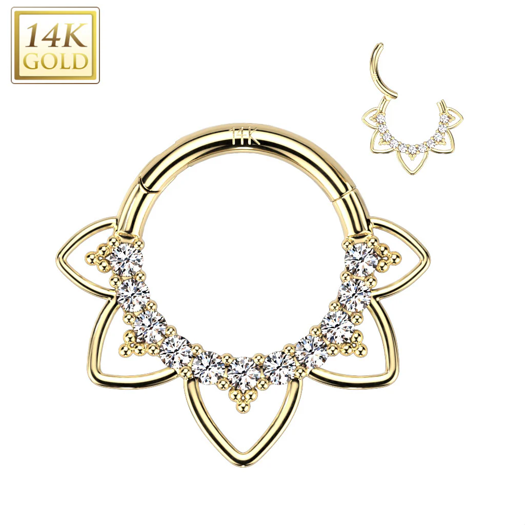 14K Solid Gold Heart Opal Filigree Hinged Hoop Segment Ring Septum Cartilage - Image 4