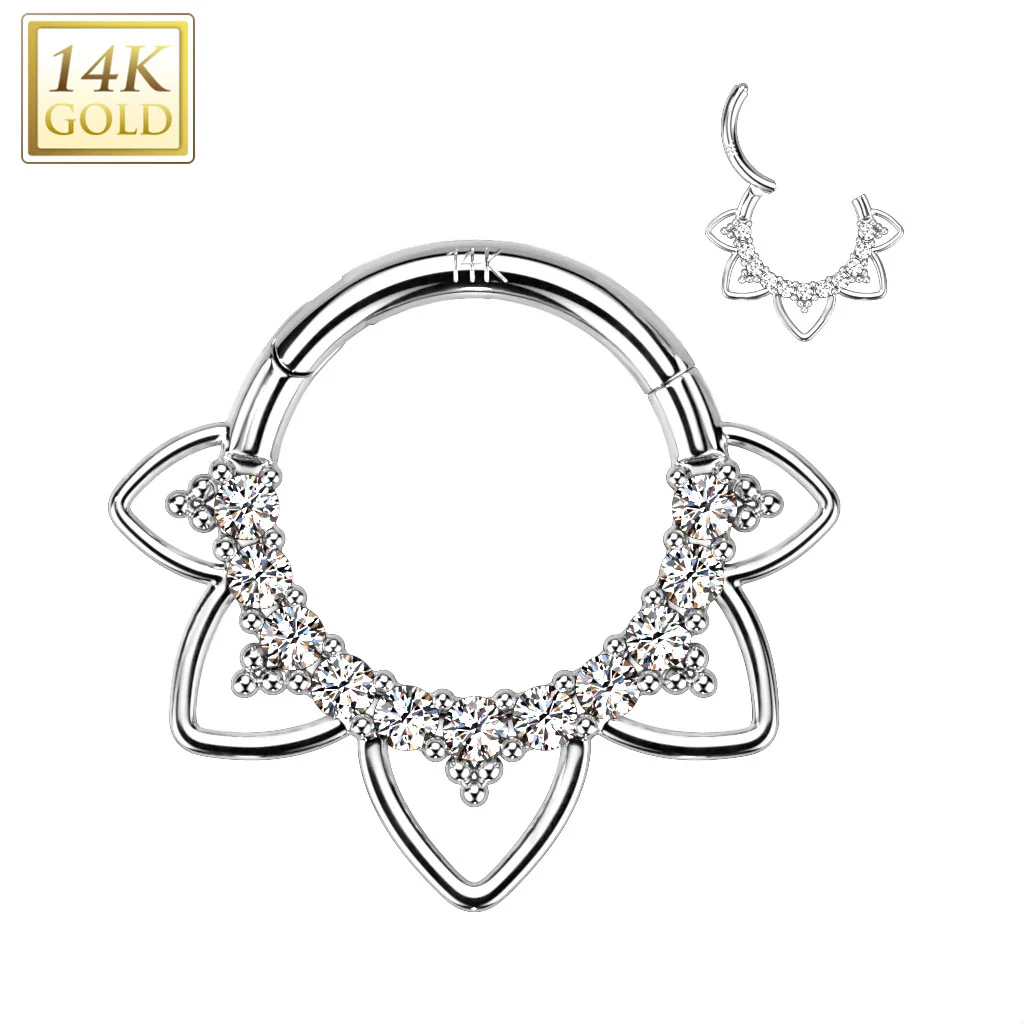 14K Solid Gold Heart Opal Filigree Hinged Hoop Segment Ring Septum Cartilage - Image 5