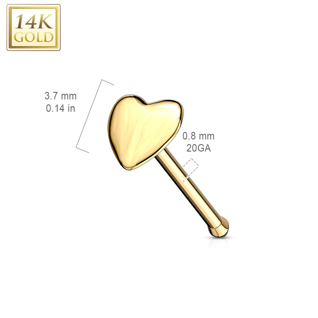 14K Solid Gold Heart Top Nose Stud Ring - Image 2