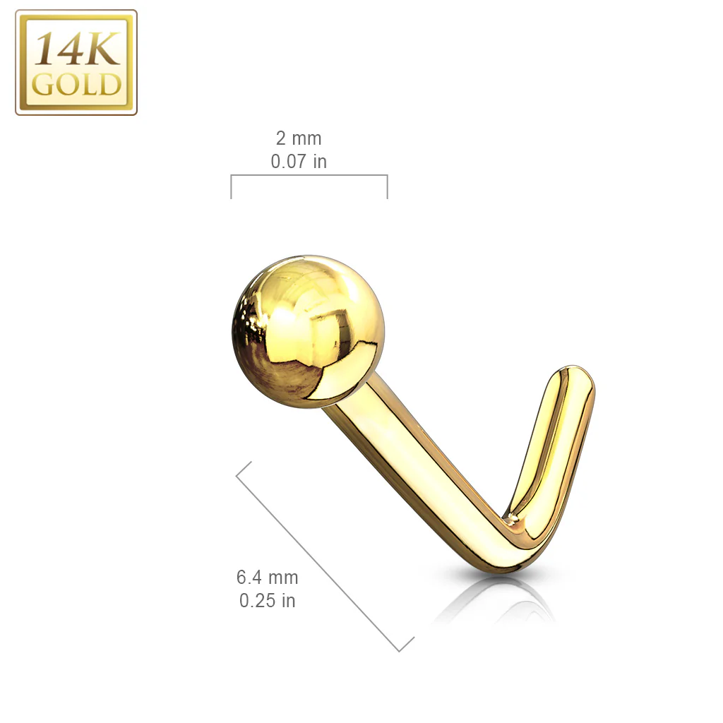 14K Solid Gold L Bend Nose Stud Ring - Image 2