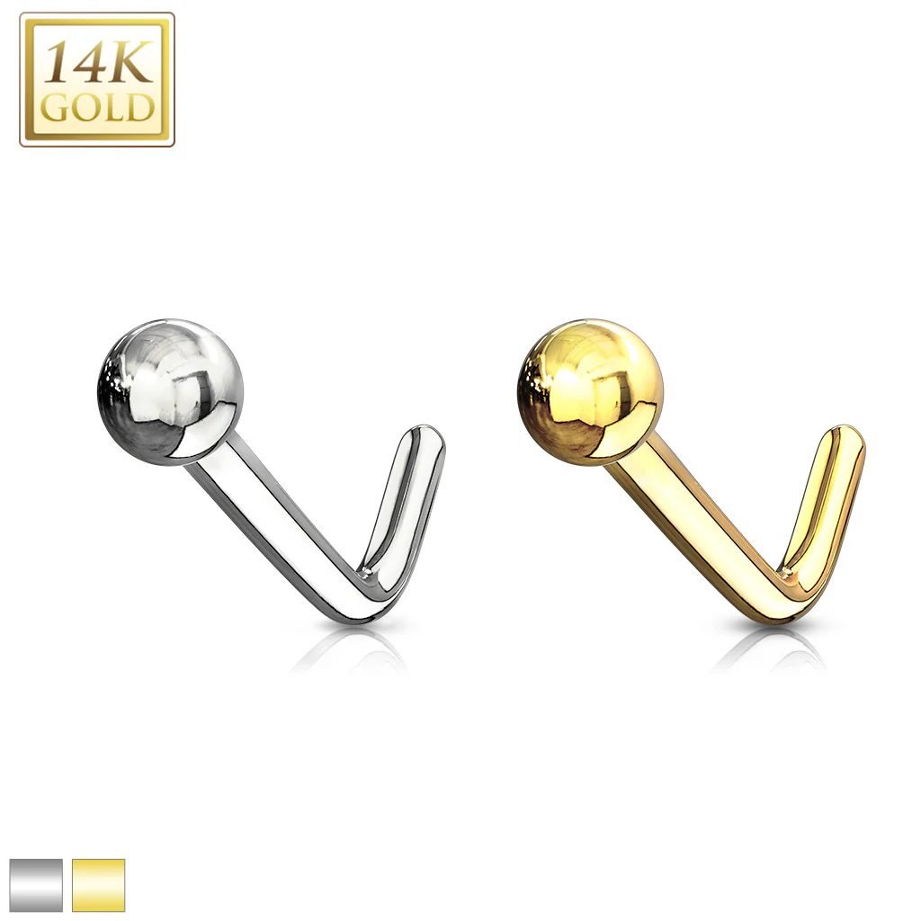 14K Solid Gold L Bend Nose Stud Ring - Image 3