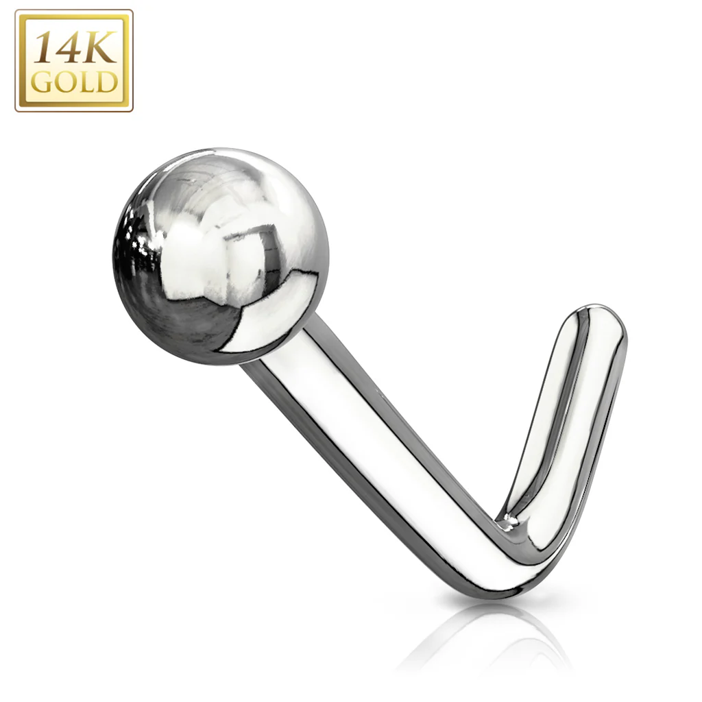 14K Solid Gold L Bend Nose Stud Ring - Image 4