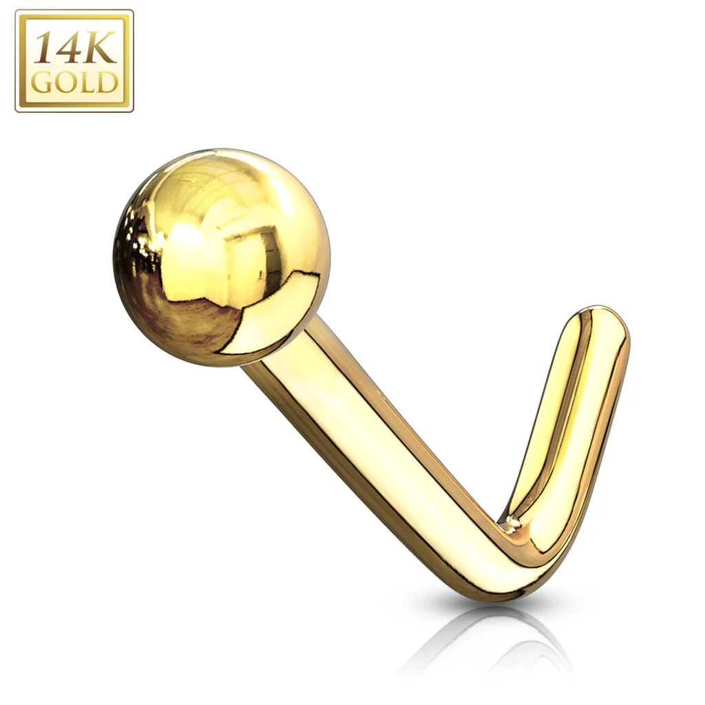 14K Solid Gold L Bend Nose Stud Ring - Image 5