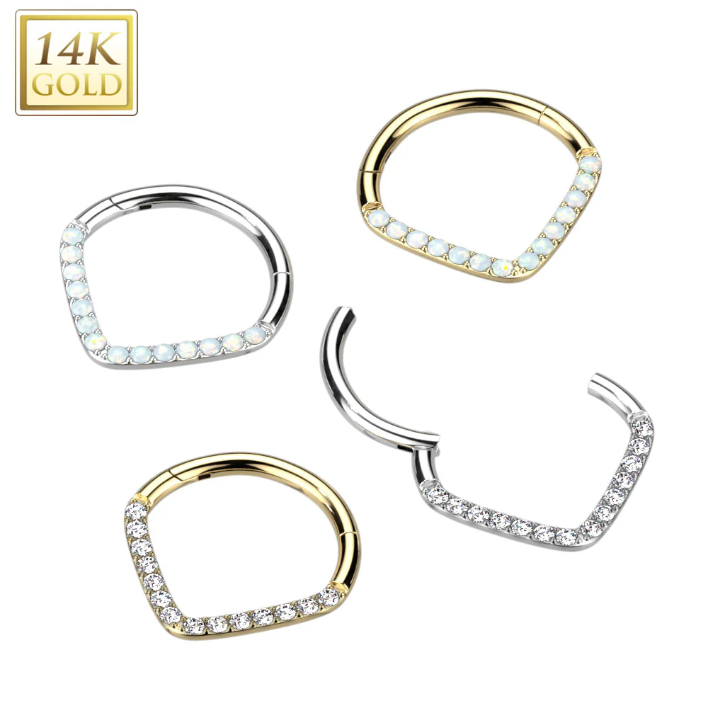 14K Solid Gold Paved Chevron Hinged Hoop Ring Nose Septum Daith - Image 7