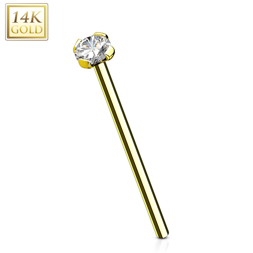 14K Solid Gold Prong CZ Fishtail Nose Pin Rings Stud 16mm - Image 3