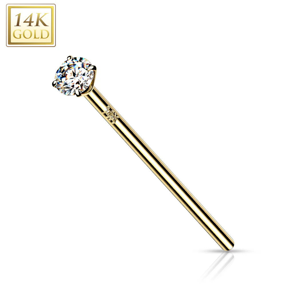 14K Solid Gold Prong CZ Fishtail Nose Pin Rings Stud - Image 4