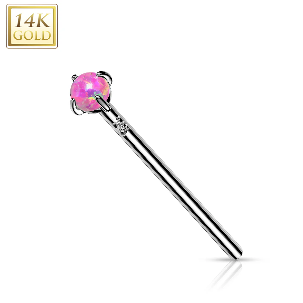 14K Solid Gold Prong Opal Fishtail Nose Pin Rings Stud - Image 4