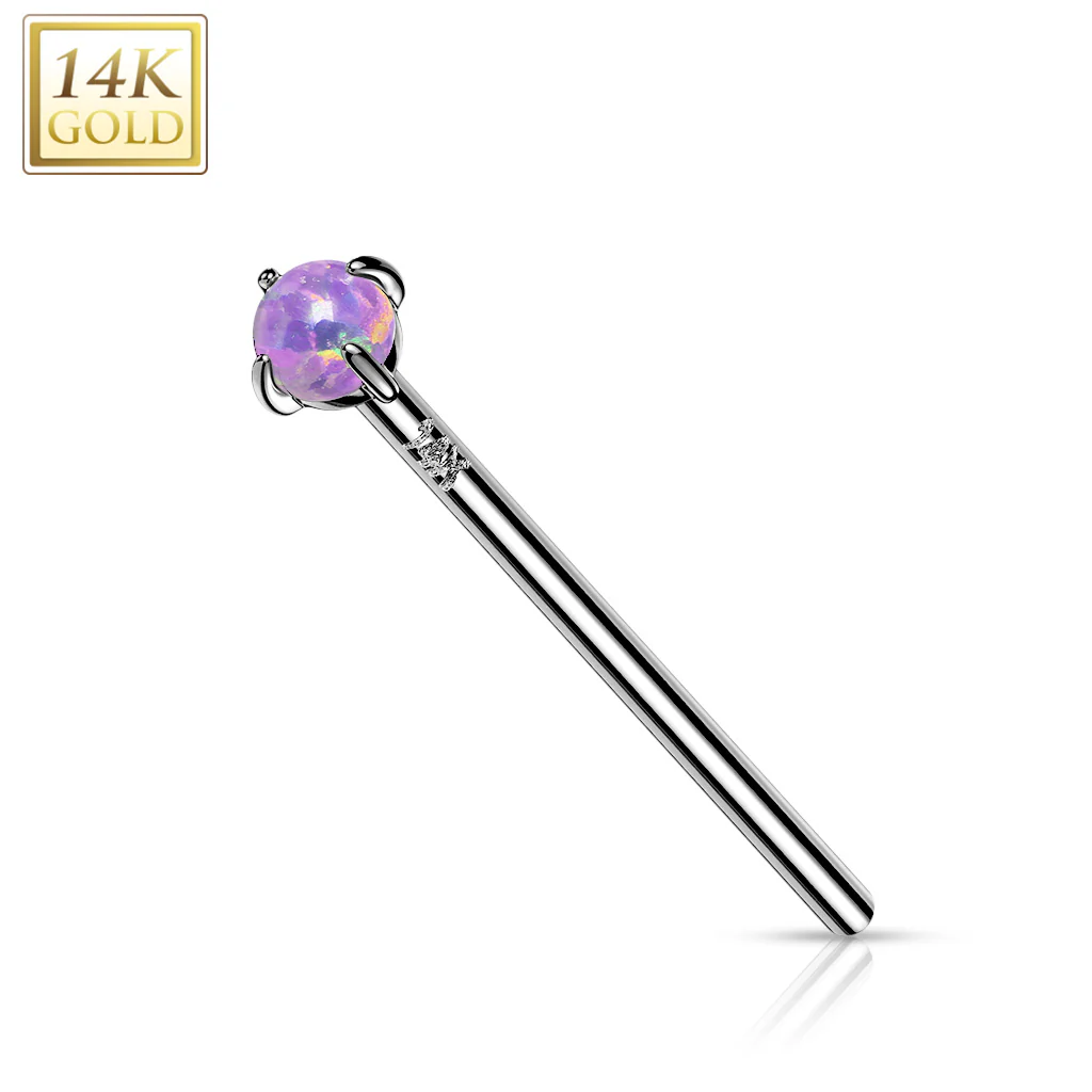 14K Solid Gold Prong Opal Fishtail Nose Pin Rings Stud - Image 5