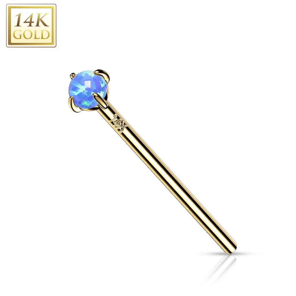 14K Solid Gold Prong Opal Fishtail Nose Pin Rings Stud - Image 6