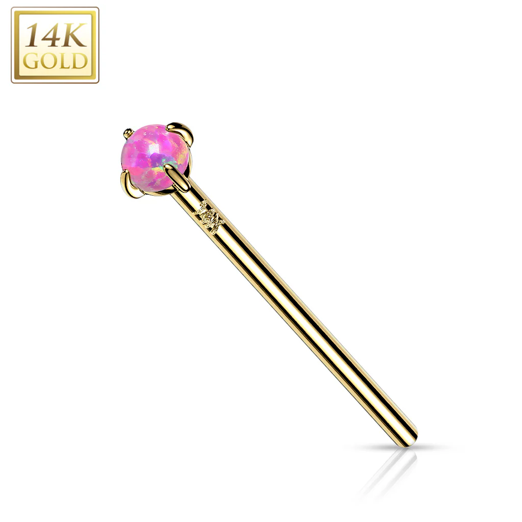 14K Solid Gold Prong Opal Fishtail Nose Pin Rings Stud - Image 8