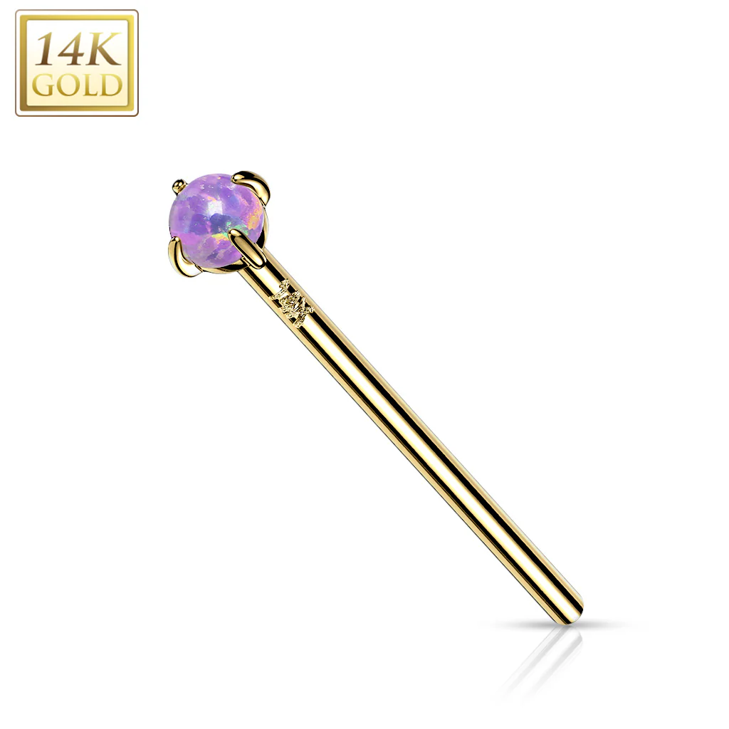 14K Solid Gold Prong Opal Fishtail Nose Pin Rings Stud - Image 9