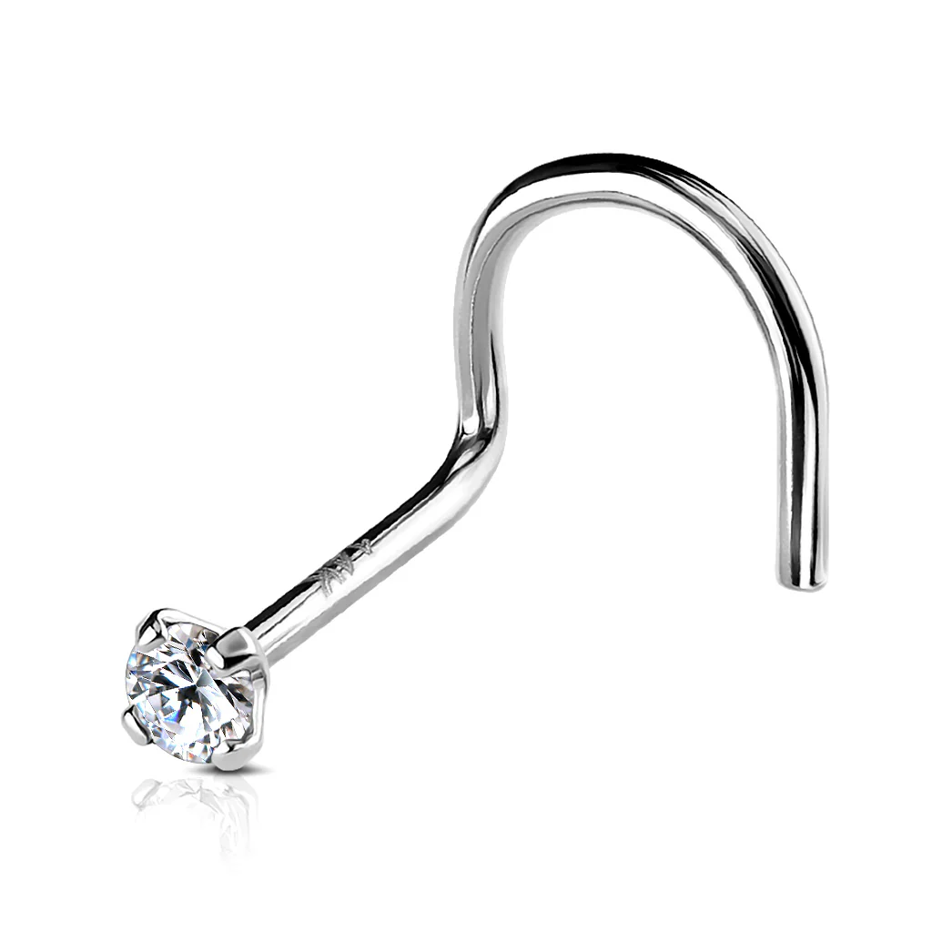 14K Solid Gold Prong Set 3mm CZ Top Nose Screw Ring - Image 2
