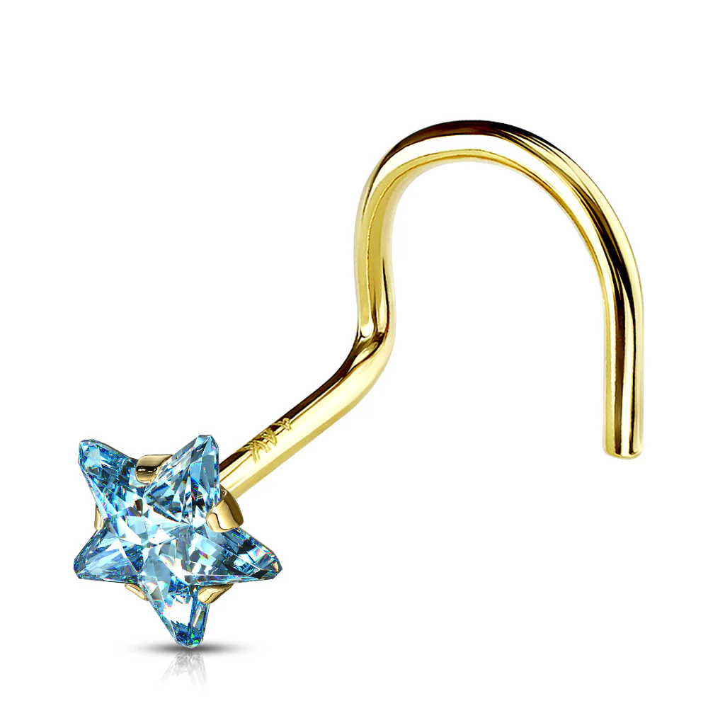 14K Solid Gold Prong Set 3mm Star CZ Top Nose Screw Ring - Image 5