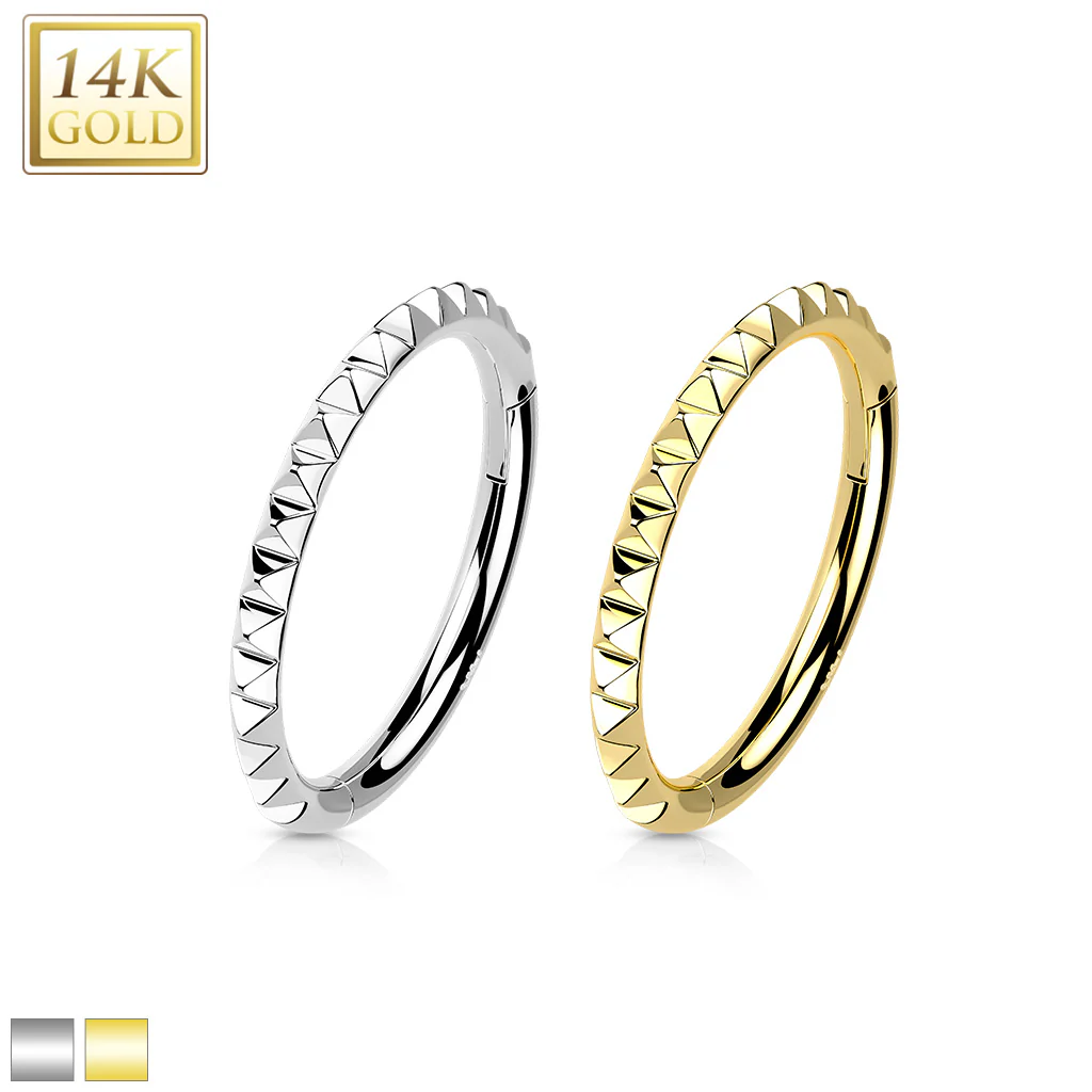 14K Solid Gold Pyramid Cut Segment Hoop Ring Nose Septum Daith - Image 5
