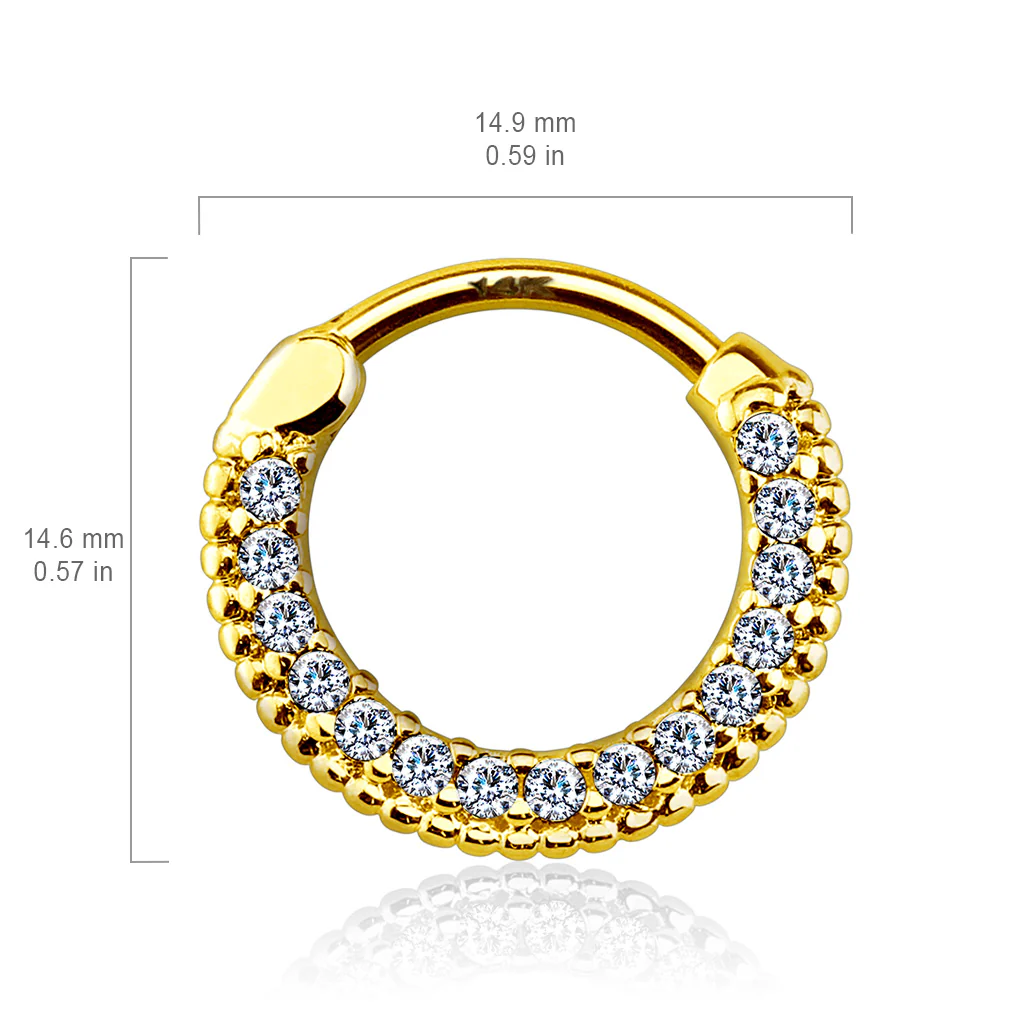 14K Solid Gold Round CZ Nose Ring Septum Clicker Daith - Image 2