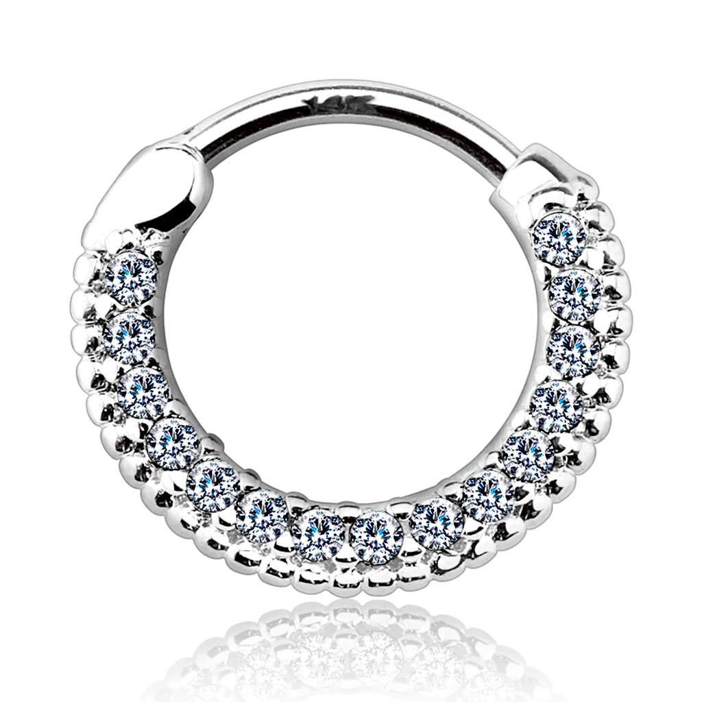 14K Solid Gold Round CZ Nose Ring Septum Clicker Daith - Image 3